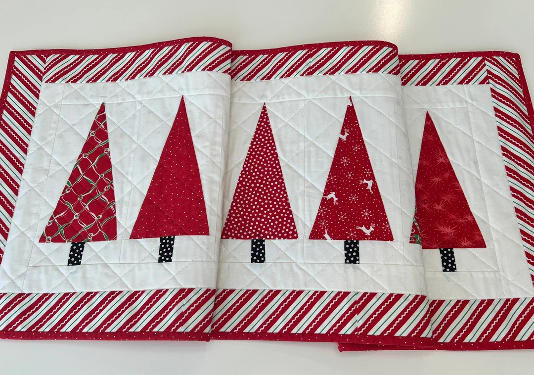 Christmas Quilted Table Runnerforest of RED Christmas Trees Holiday Table Decor Christmas Decor C... | Etsy (US)
