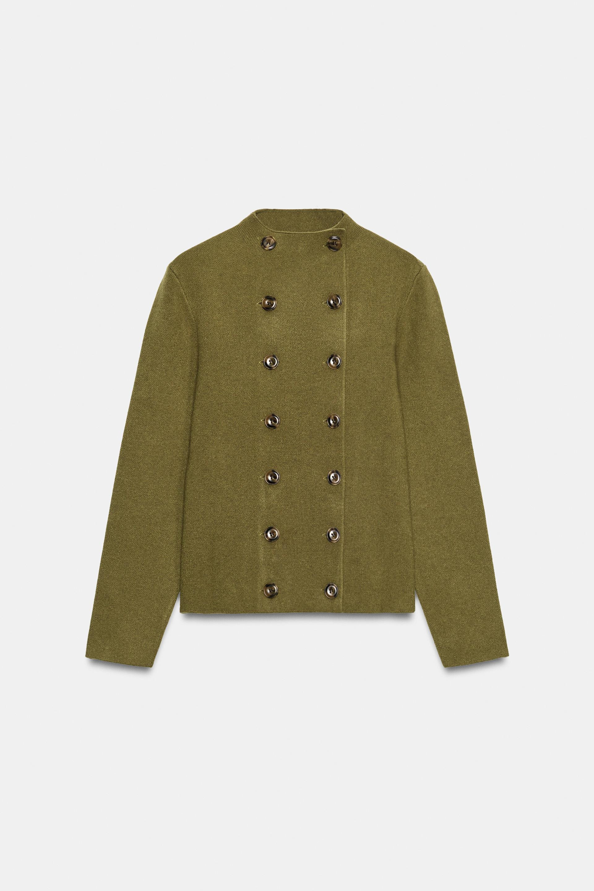Zara - Double-Breasted Knit Jacket - Mid Khaki - M - Woman | Zara US