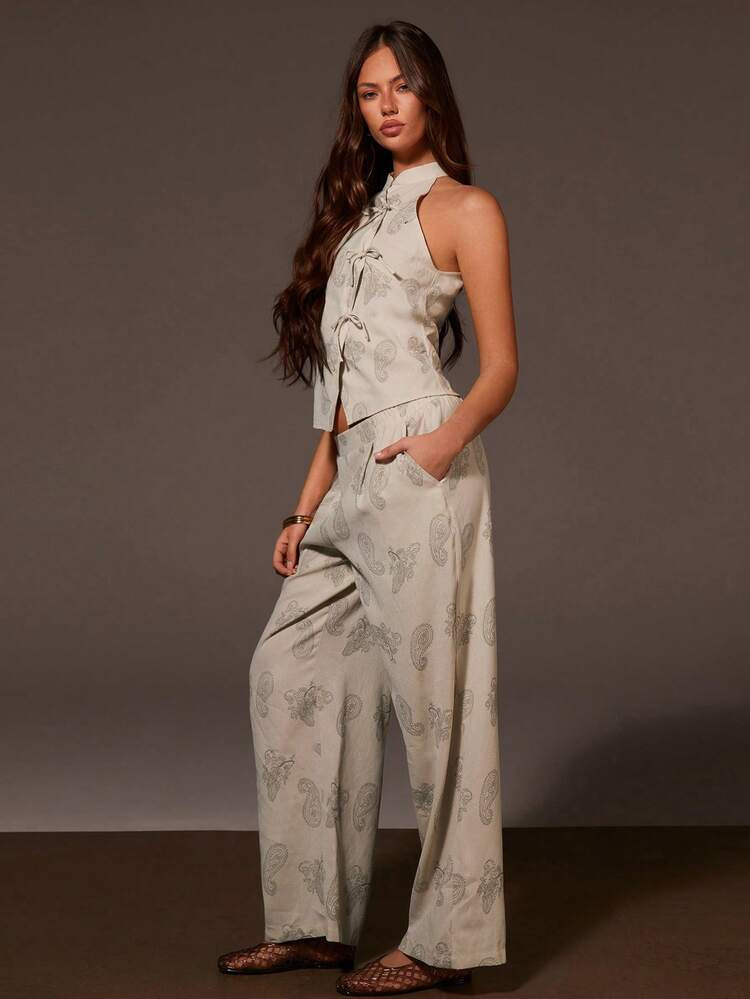 Ath\u00eeral Women's Casual Sleeveless Asymmetrical Woven Loose Top And Wide Leg Pants 2-Piece Se... | SHEIN
