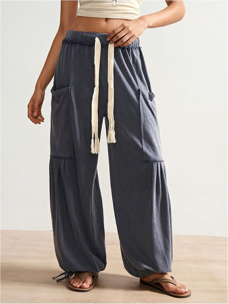 SOLY HUX Women's Baggy Sweatpants Drawstring Waist Jogger Pants with Pocket Casual Wide Leg Pants | Amazon (US)