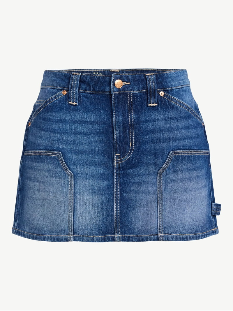 No Boundaries Denim Carpenter Micro Mini Skirt, Women's XXS-XXL | Walmart (US)