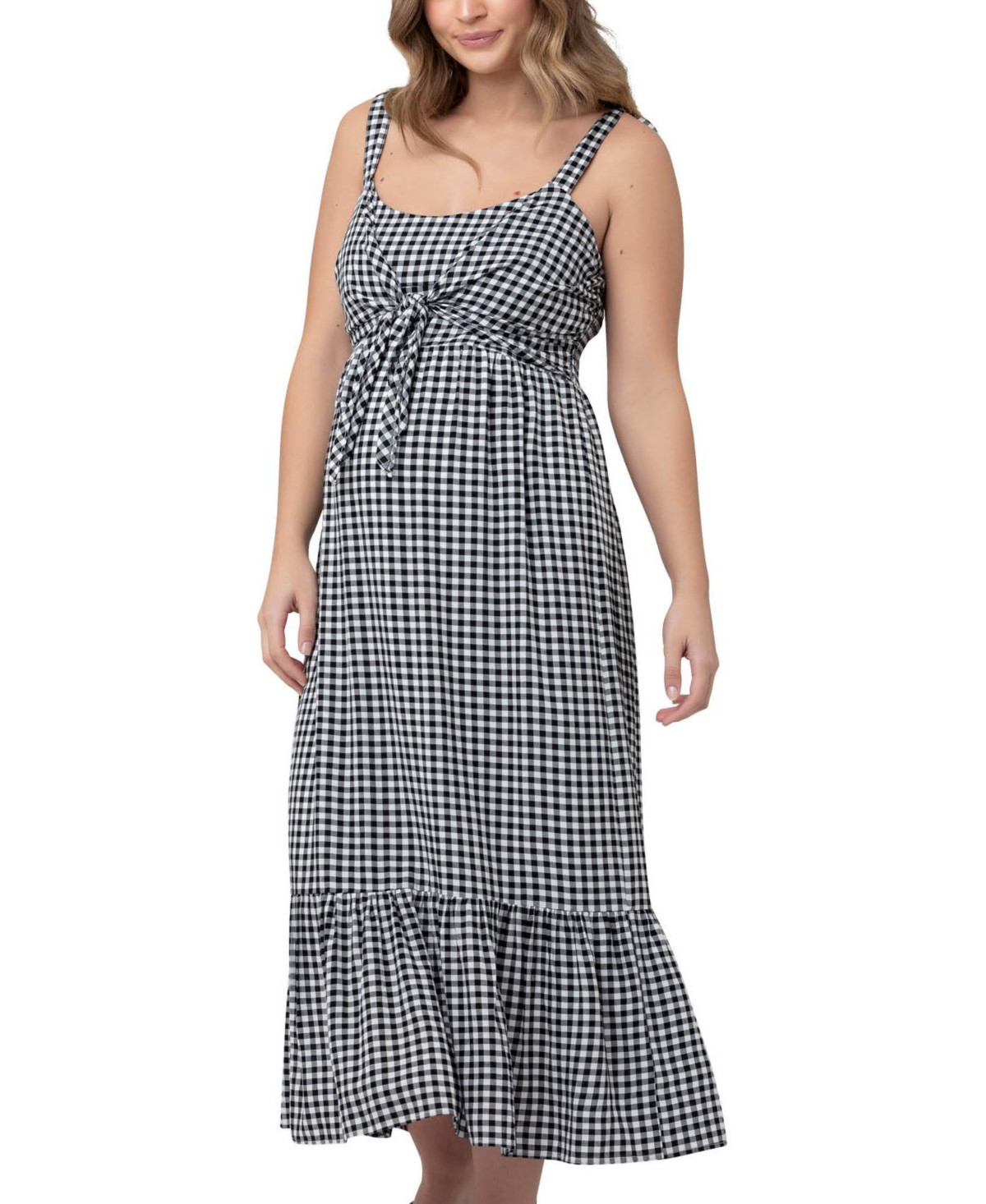 Ripe Maternity Maternity Gingham Nursing Maxi Dress - Black, White | Macy's