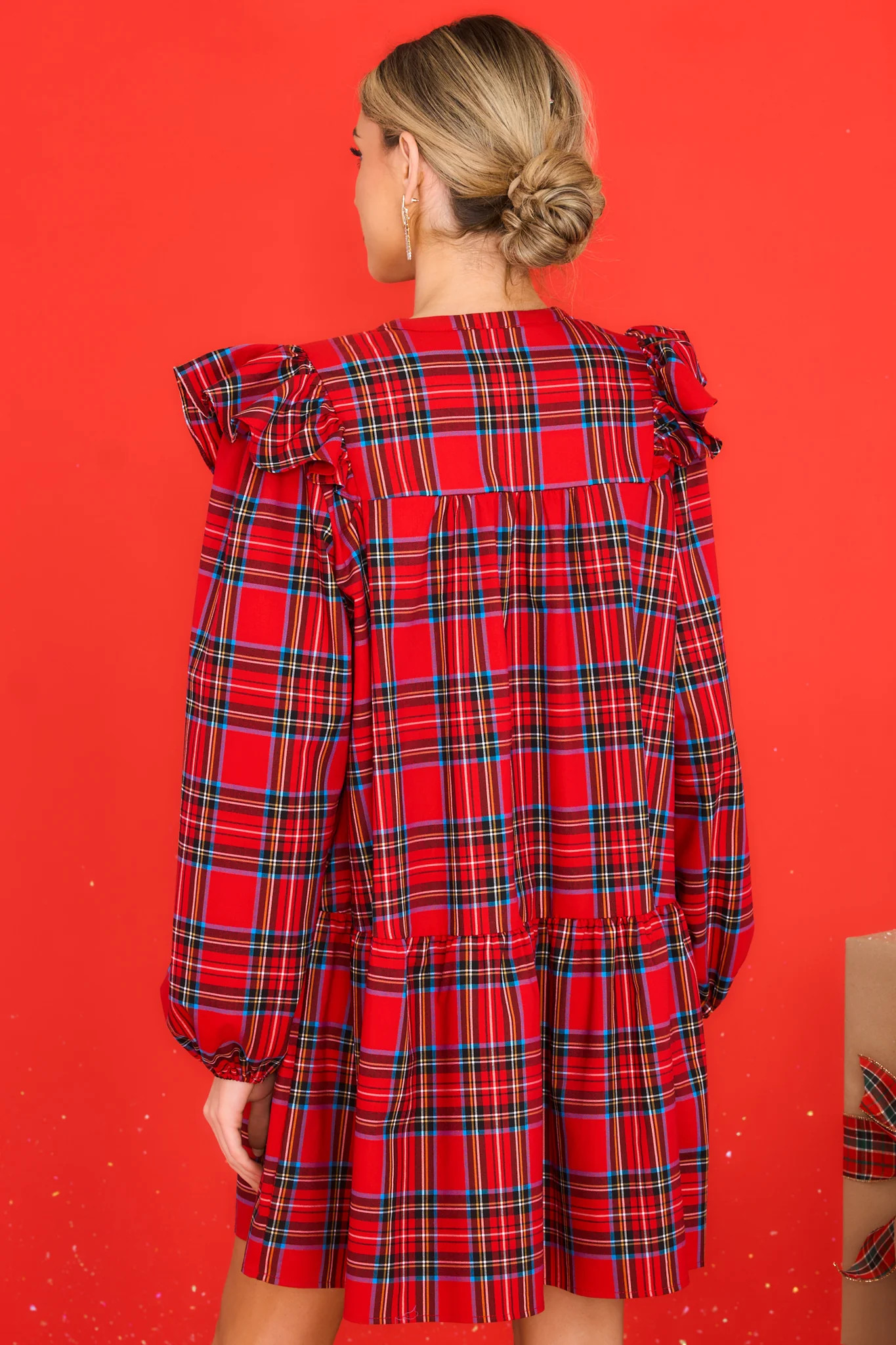 Yuletide Elegance Red Plaid Dress | Red Dress 