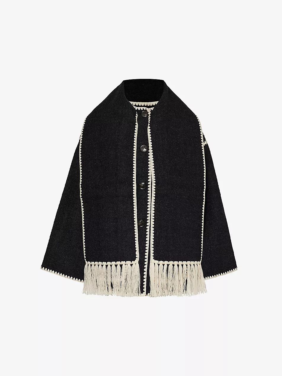 Scarf-overlay contrast-trim relaxed-fit wool-blend jacket | Selfridges