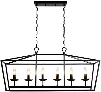 GZBtech 6-Light Rustic Linear Chandelier, 62.99'' Height Adjustable Farmhouse Black Kitchen Islan... | Amazon (US)