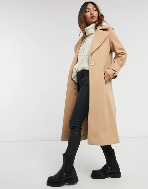 River Island single breasted oversized coat in brown | ASOS (Global)