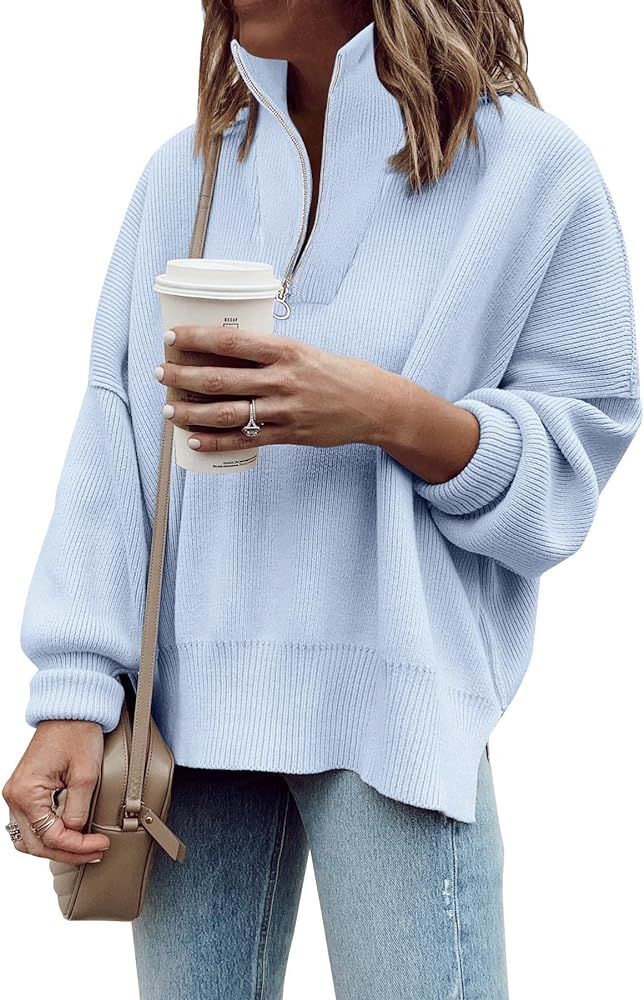 Imily Bela Womens Tunic Sweater Fall Long Sleeve 1/4 Zip Pullover Sweaters Oversized Slouchy Ribb... | Amazon (US)