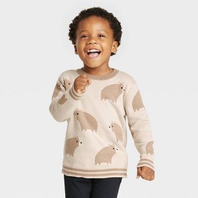 Toddler Boys' Bear Pullover Sweater - Cat & Jack™ Oatmeal | Target