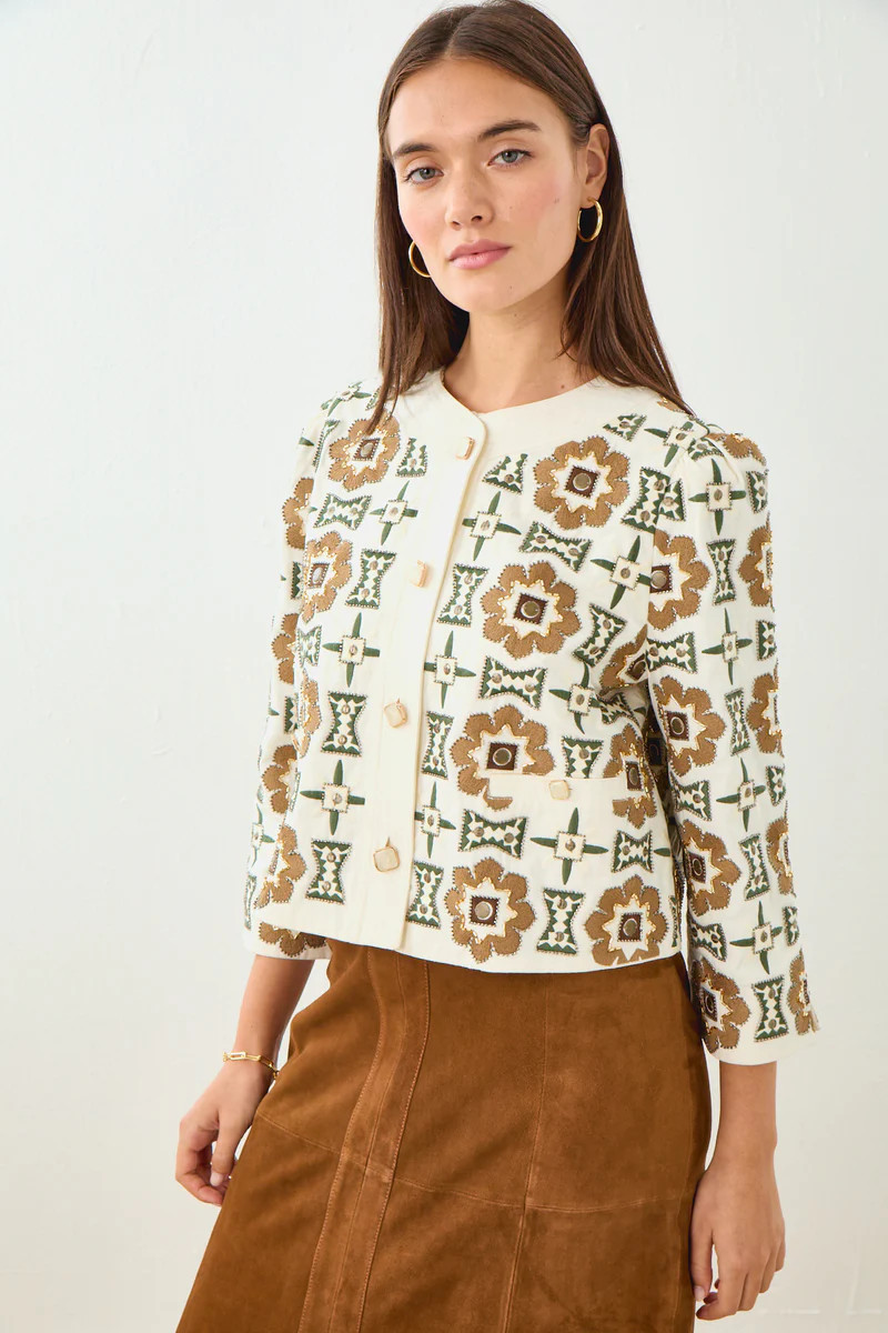 Dakota Jacket-Cotton Embellished-Ivory | Cartolina