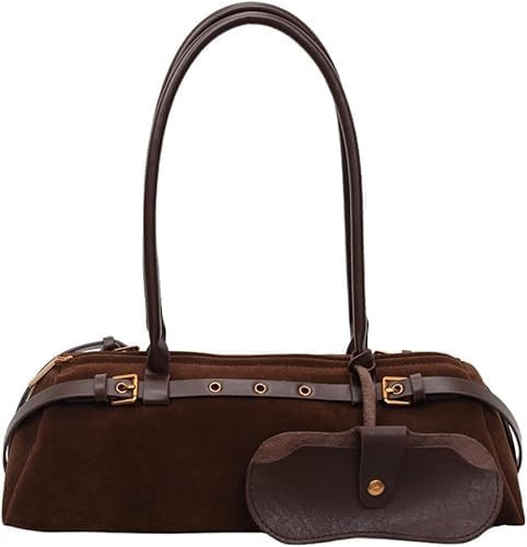 Boston Shoulder Bag for Women, Suede Fabric Tote Bag, Casual Bowling Bag Purse, Retro Underarm Ba... | Amazon (US)
