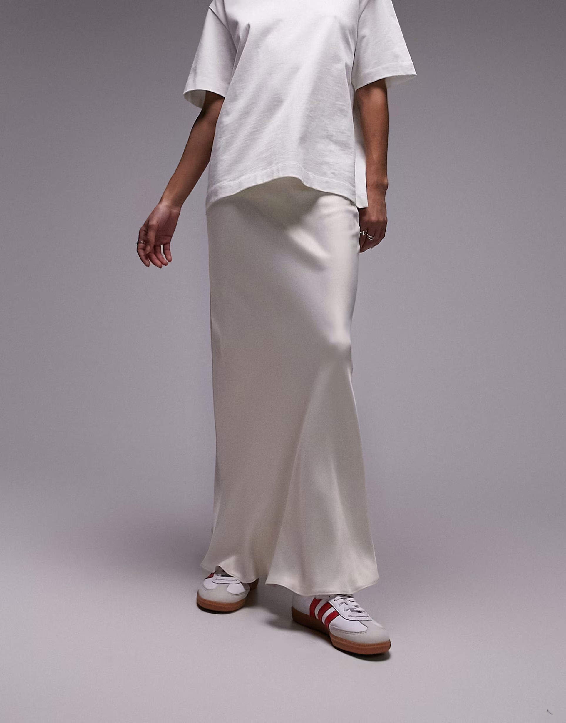 Topshop satin bias midi skirt in oyster | ASOS | ASOS (Global)