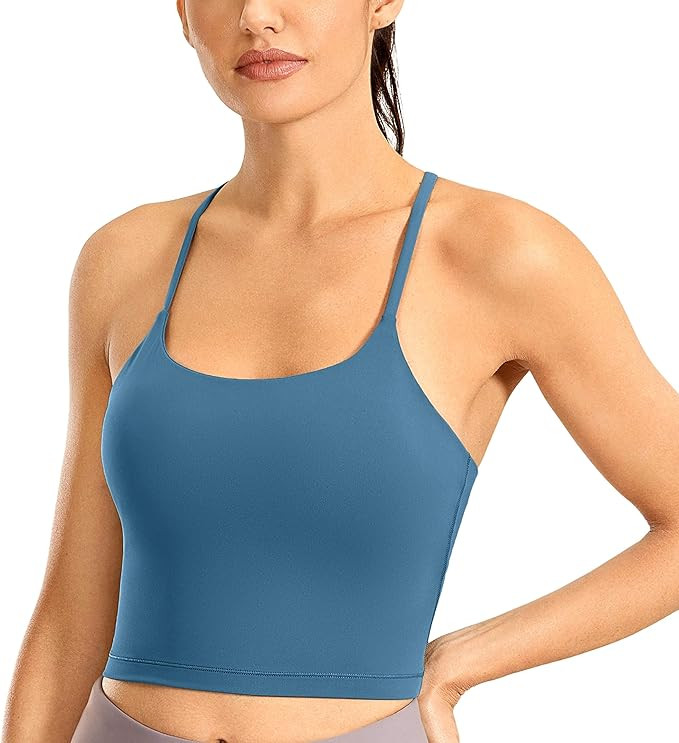 CRZ YOGA Women's Racerback Spaghetti Straps Padded Workout Crop Longline Sports Bra Cami Tank Top... | Amazon (US)