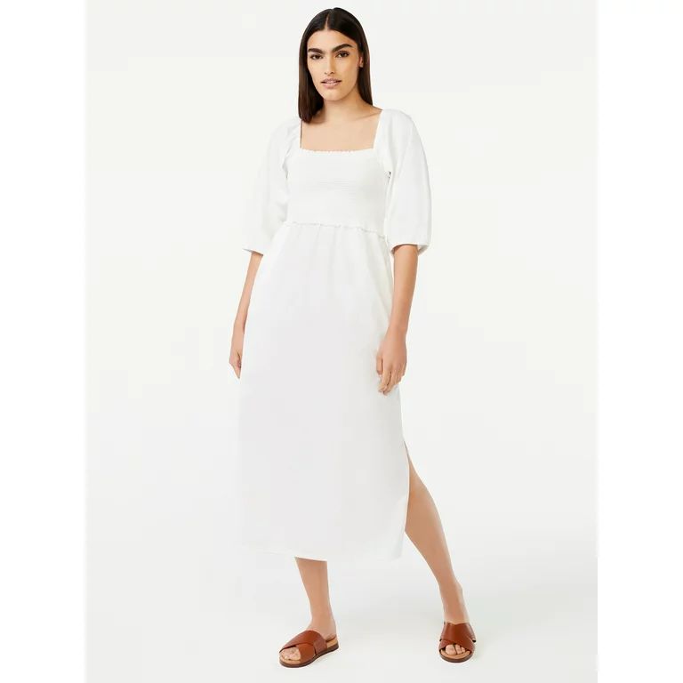 Free Assembly Women's Smocked Midi Dress with Convertible Sleeves | Walmart (US)