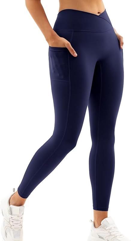 Women Crossover Gym Leggings with Pockets Buttery Soft High Waisted Booty Legging V Cross Waist W... | Amazon (US)