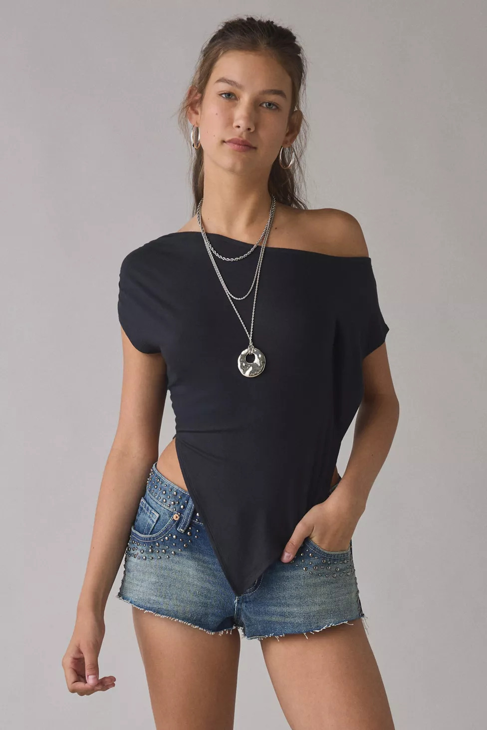 UO Bia Jersey Knit Asymmetric Off-The-Shoulder Poncho | Urban Outfitters (US and RoW)