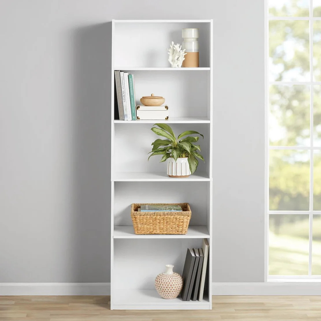 Mainstays 5-Shelf Bookcase with Adjustable Shelves, White | Walmart (US)