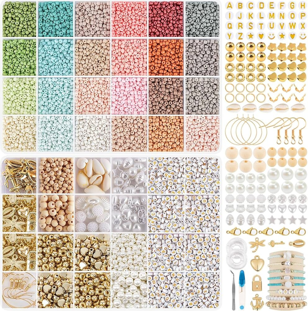 TEXGIZRLY 3mm Seed Beads for Bracelets Making, Friendship Bracelet Making Kit for Girls, 24 Color... | Amazon (US)