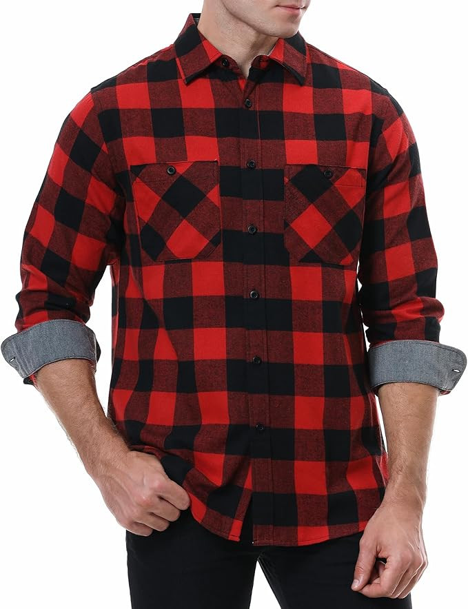 WARHORSEE Flannel Shirt for Men Long Sleeve Regular Fit Button Down Casual Plaid Shirt | Amazon (US)