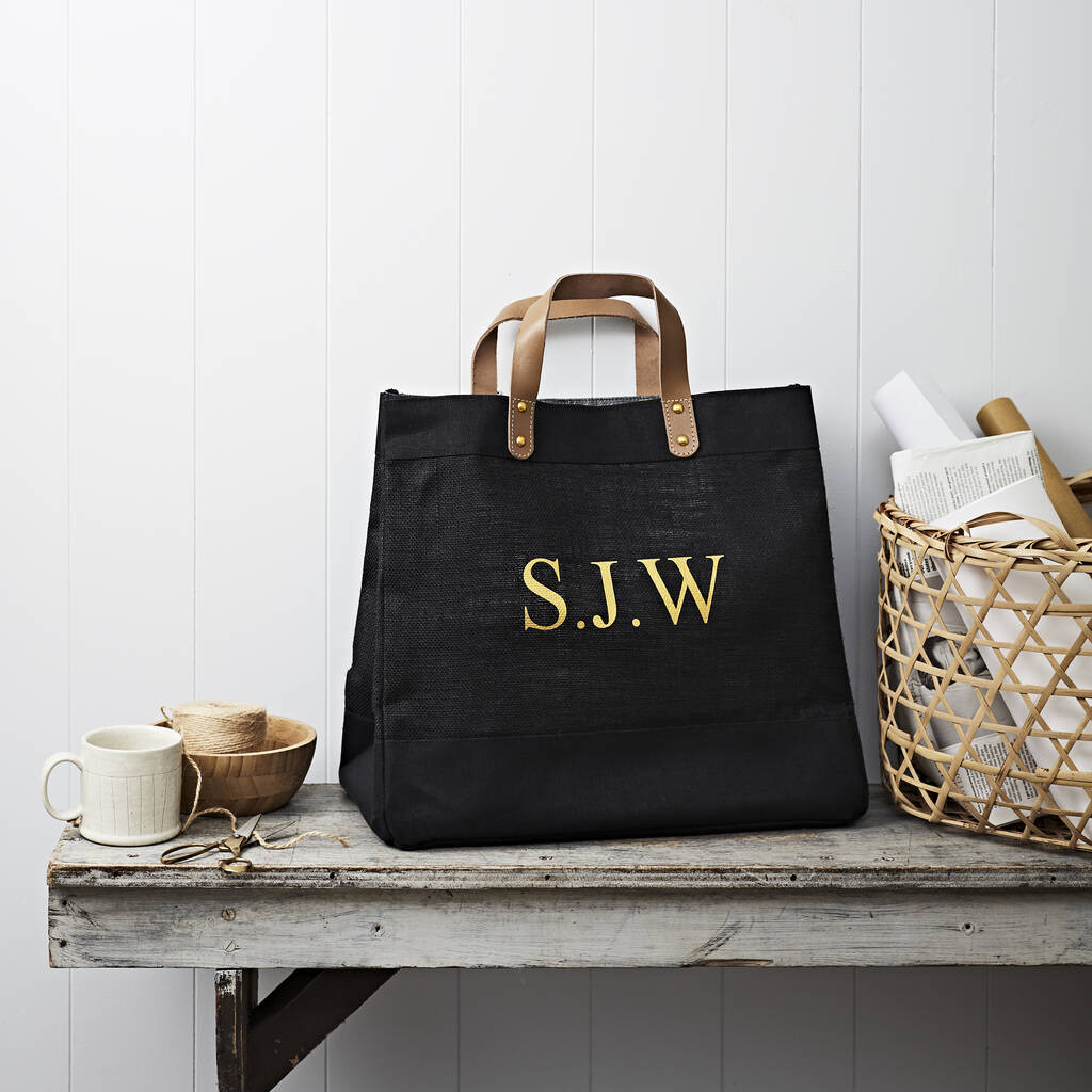Monogram Market Tote In Black Jute | Not On The High Street