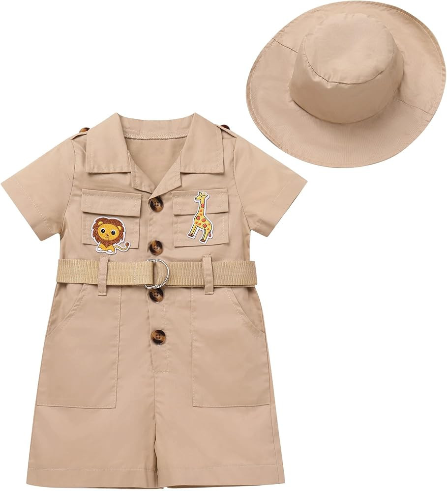 ODASDO Safari Outfit For Baby Girls Boys Birthday Party Cake Smash Toddlers Zookeeper Suit Froest... | Amazon (US)