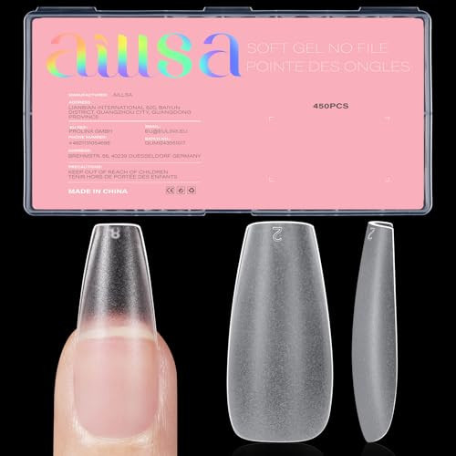 AILLSA Medium Coffin Nail Tips 450PCS Full cover Double-sided Matte Gel Stronger Adhesion Pre-Shaped Press on Nail Tips for Home DIY Nail Arts Salon 15 Sizes | Amazon (US)