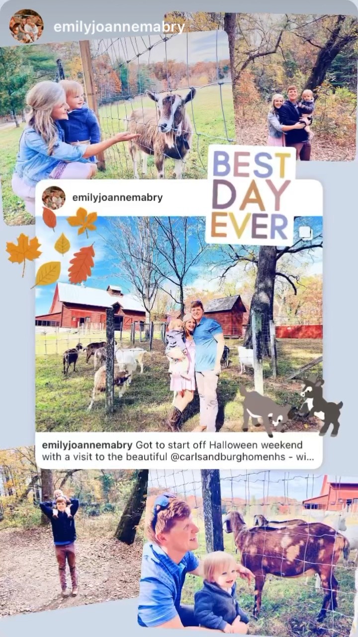 Got to start off Halloween weekend with a visit to the beautiful @carlsandburghomenhs - with the gorgeous fall leaves in peak season and lots of “goat goats” that Judson loved getting to meet!! What a sweet fall friday up in the mountains with my favorite boys!! 🍂🐐🍁🏔🌳 #fallfridayfamilyfun 

#LTKfamily #LTKbaby #LTKtravel