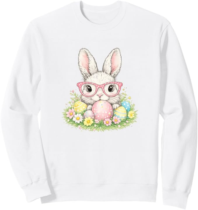 Cute Easter Bunny Glasses Spring Rabbit Pattern Sweatshirt | Amazon (US)