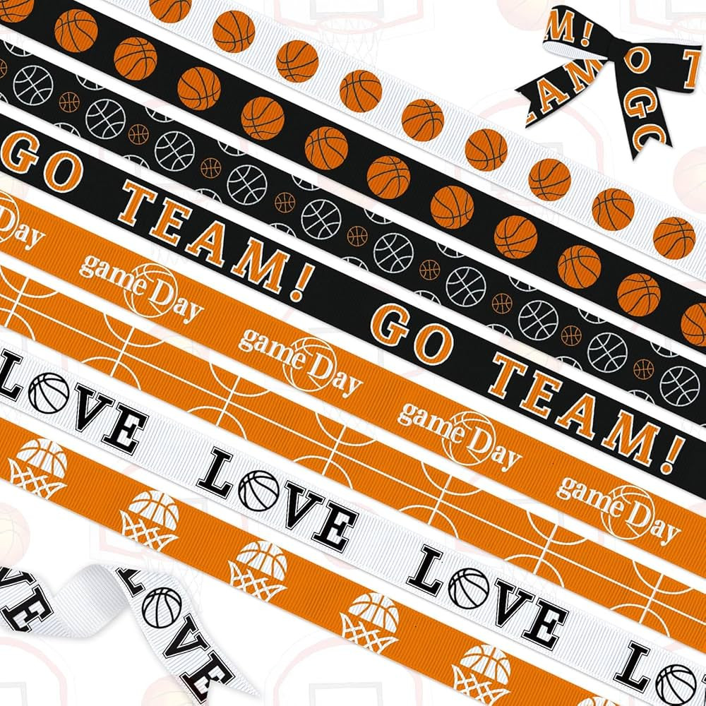 YKW Basketball Ribbons Set, 8 Rolls x 3 Yards Each, 3/8" Wide Grosgrain Ribbons for Gift Wrapping... | Amazon (US)