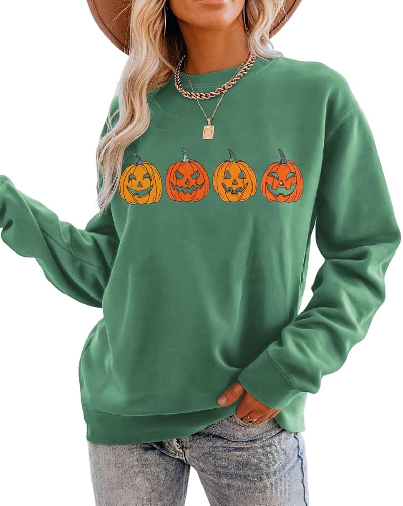 CM C&M WODRO Halloween Women Pumpkin Sweatshirt Funny Pumpkin Face Graphic Pullover Crewneck Long... | Amazon (US)