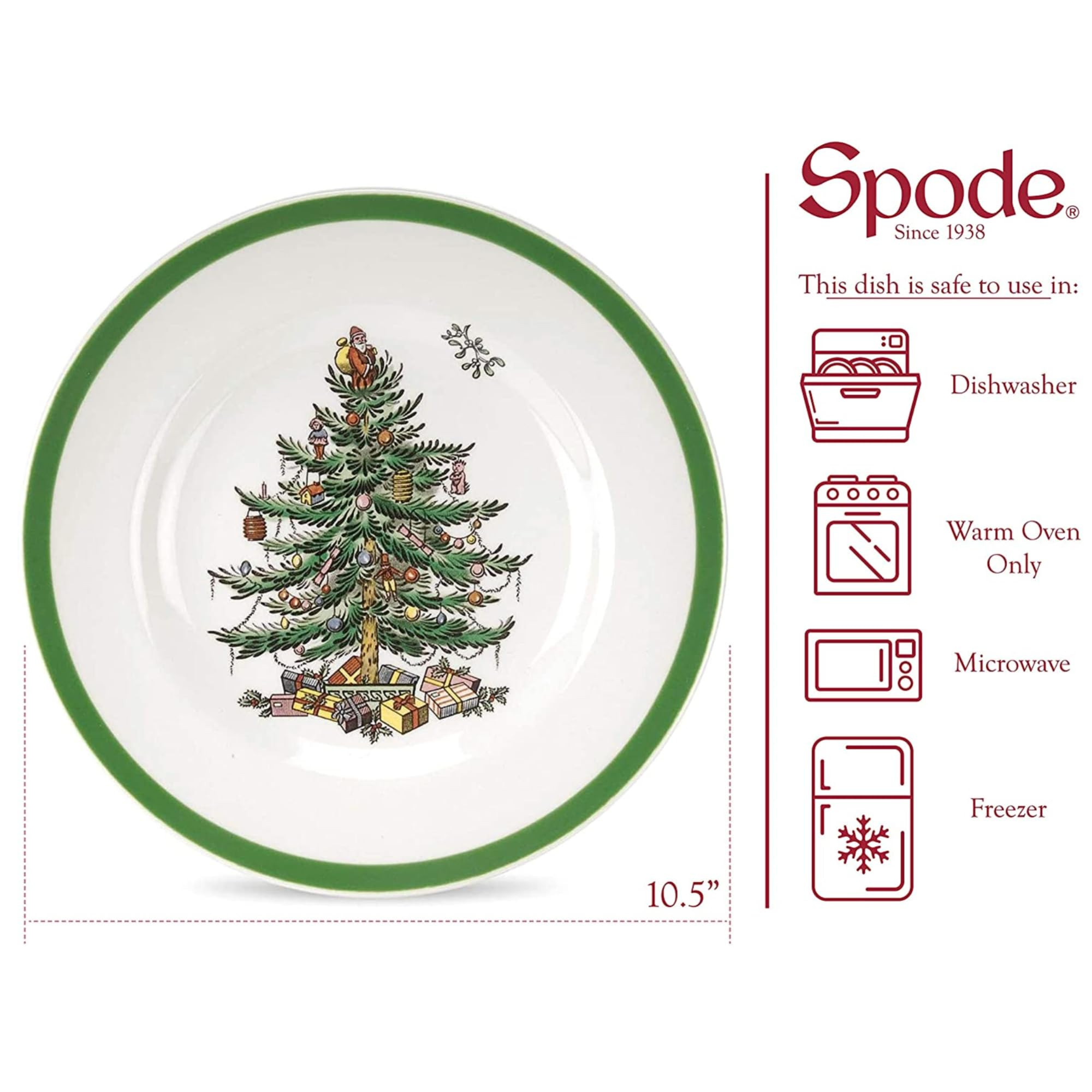 Spode Christmas Tree 10.5" Dinner Plate (Set of 4) - Festive Holiday Stoneware Plate with Christm... | Amazon (US)