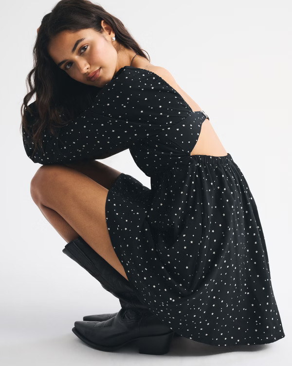 Bra-Free Clasp-Back Flowy Mini Dress | Abercrombie & Fitch (US)