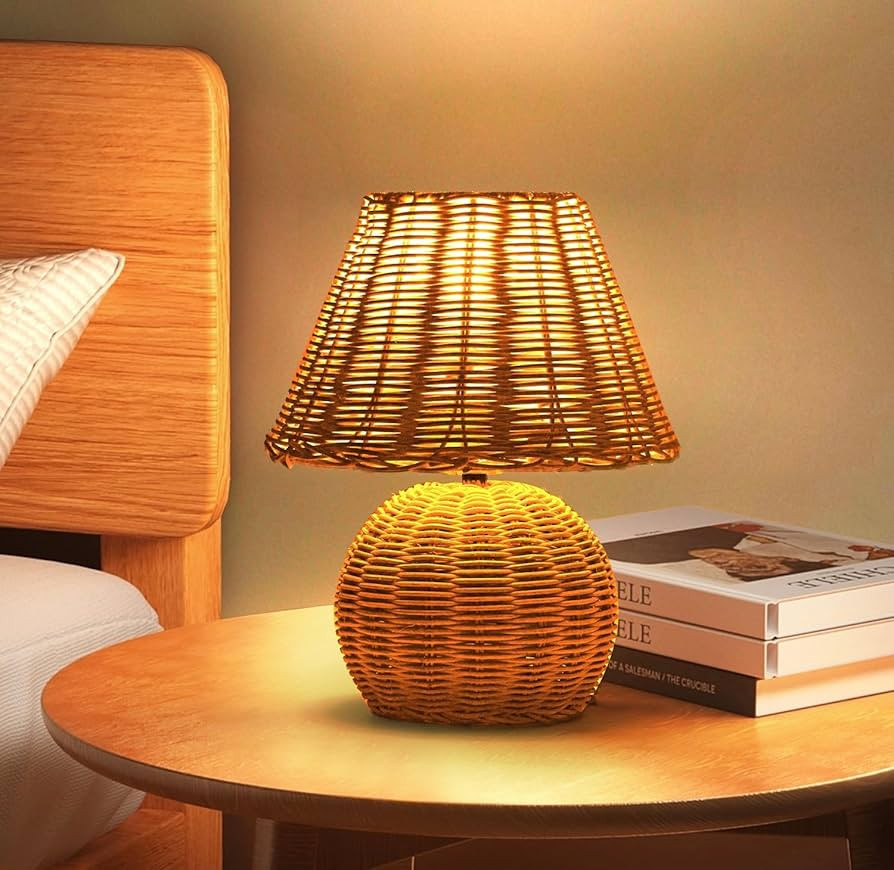 Rattan Table Lamp, Handmade Small Boho Bedside Lamp, Wicker Wooden Nightstand Lamp with E26 Bulb ... | Amazon (US)