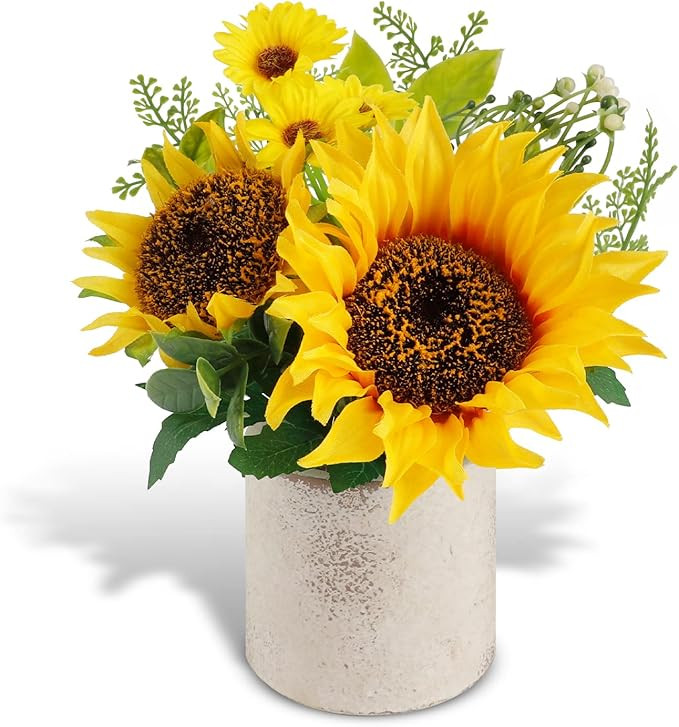 CEWOR Sunflower Decor Artificial Sunflower Potted Plants Centerpiece for Tables Fake Fall Yellow ... | Amazon (US)