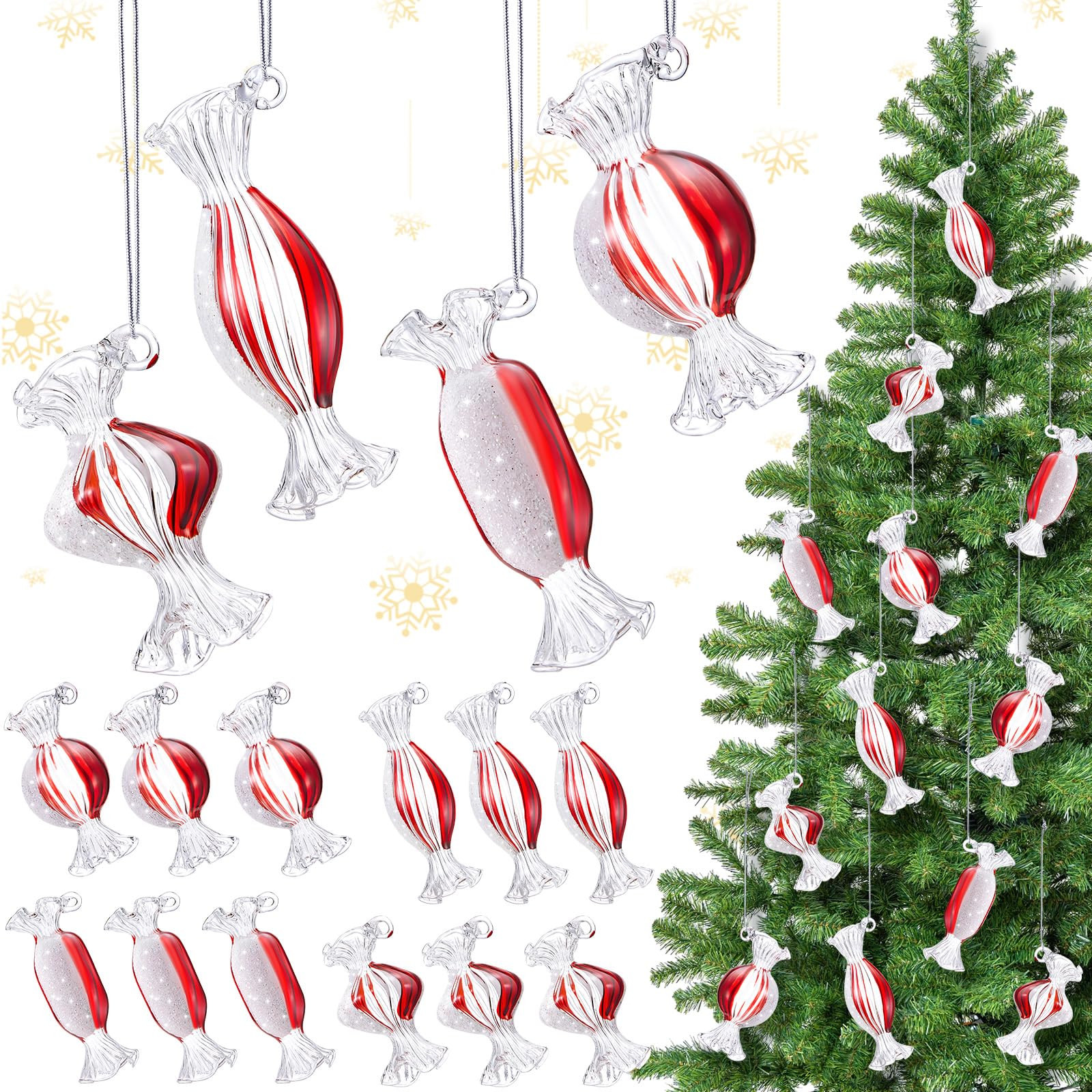 Syhood 12 Pcs Christmas Glass Candy Ornaments - Red White Candy Lollipop Hanging Ornaments for Xm... | Amazon (US)