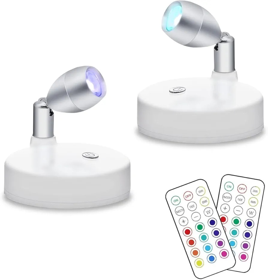KINDEEP RGB Wireless LED Spotlight, Battery Operated Accent Lights, Indoor Mini Puck Light, Dimma... | Amazon (US)