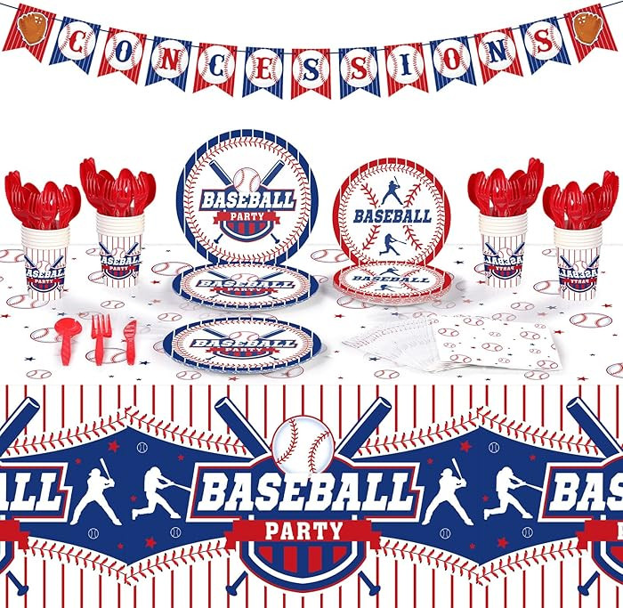 Tatuo 171 Pcs Baseball Party Decoration Include Baseball Theme Banner Red White and Blue Tableclo... | Amazon (US)