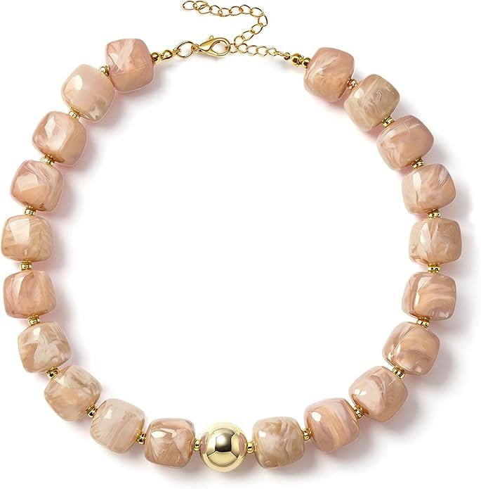 Summer Jewelry Square Chunky Beaded Necklace for Women Trendy Statement Colorful Beach Acrylic Re... | Amazon (US)