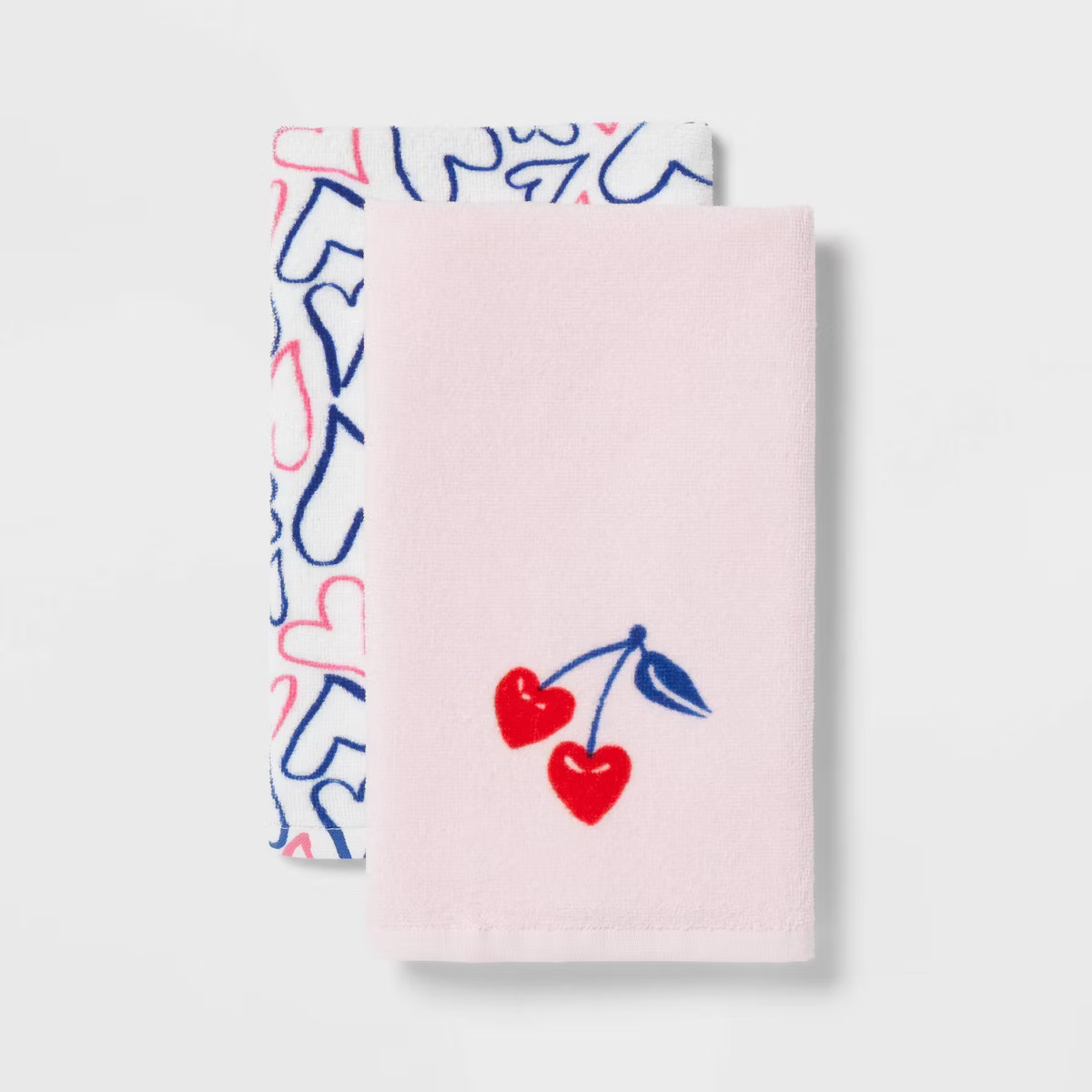 2pk Valentines Day Cherry Hearts Bath Hand Towel Set Pink - Threshold™ | Target