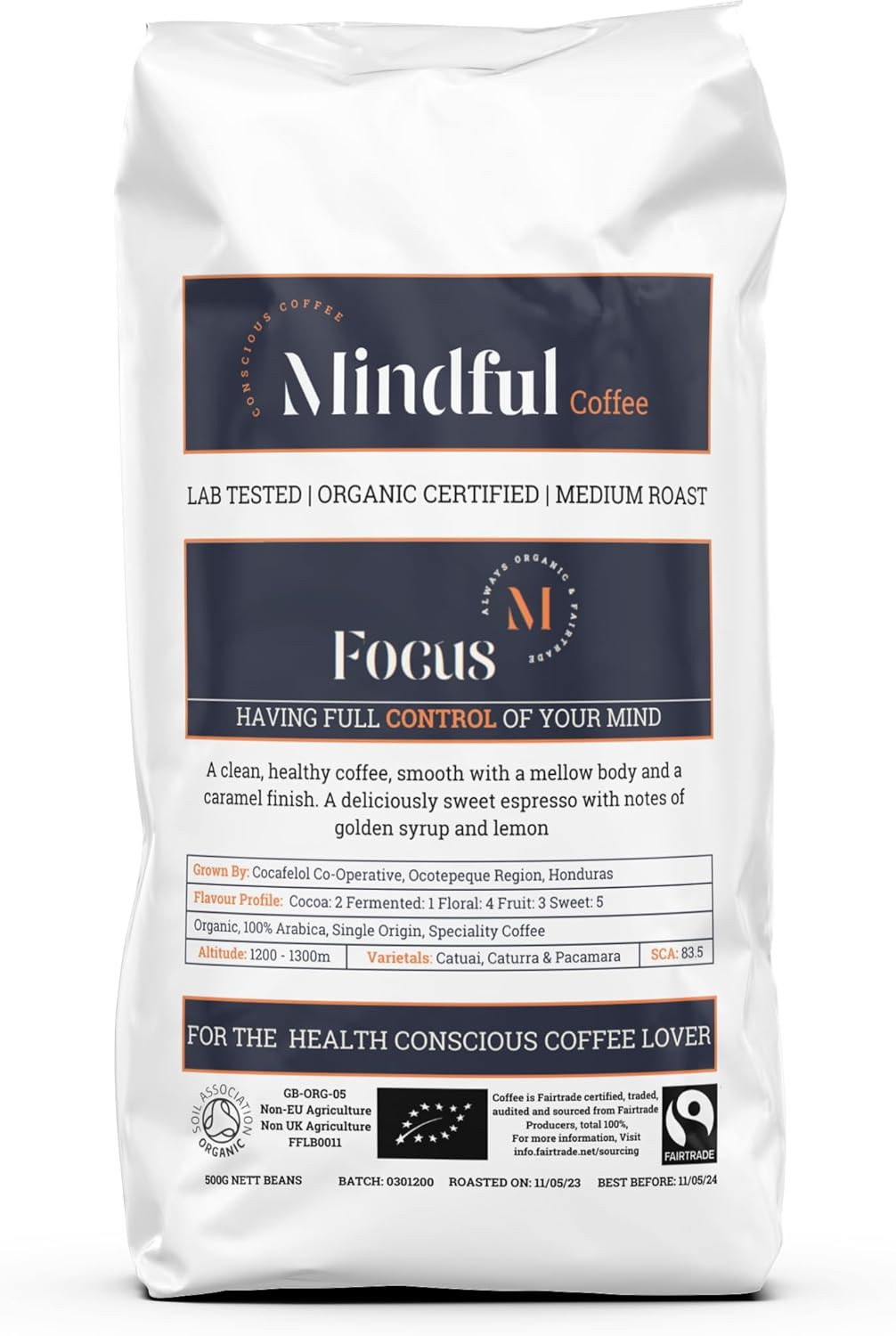 Mindful Coffee - Focus 500g| Organic Clean Ground Coffee| Lab Tested - Mycotoxin Free| Freshly Ro... | Amazon (UK)