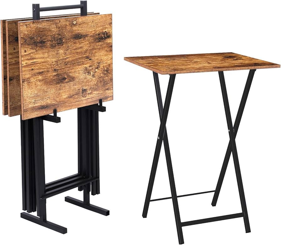 HOOBRO Industrial Folding Side Tables, Set of 4 TV Trays with Storage Rack for Snack Eating at Co... | Amazon (US)
