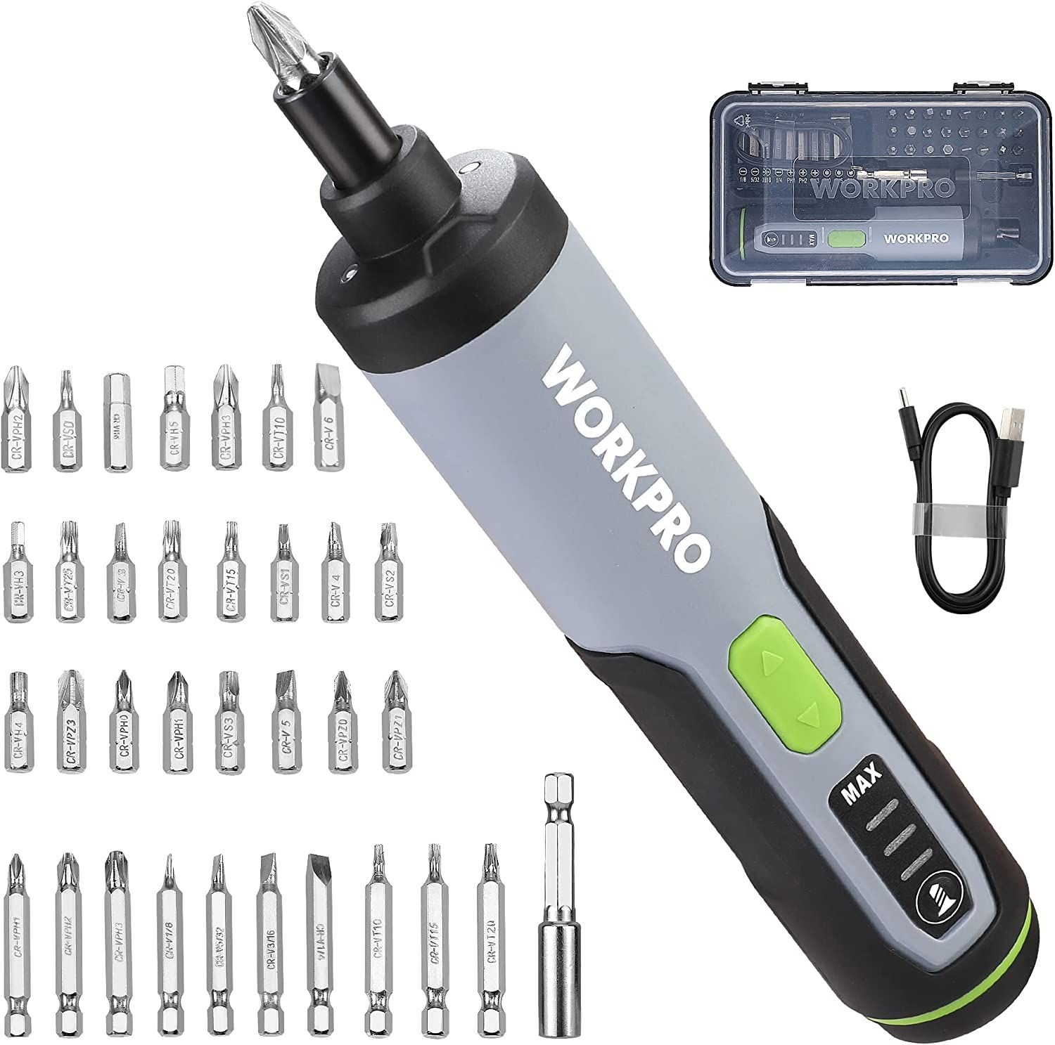 WORKPRO 4V Electric Screwdriver, Rechargeable Cordless Screwdriver Set with 35 Bits, Extension Ro... | Amazon (US)