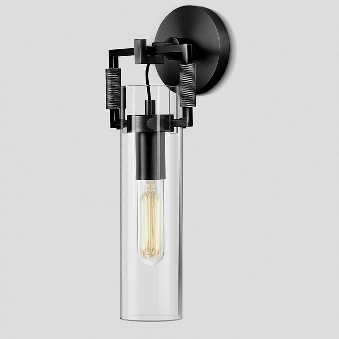 Modern Black Wall Sconce, 15'' Knurled Brass Sconce, Bathroom Vanity Lights, for Living Room, Bed... | Amazon (US)