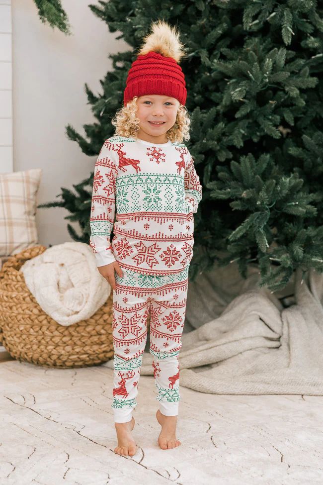 Snowy Wonderland Kids Ivory/Green Fair Isle Pajama Set FINAL SALE | Pink Lily