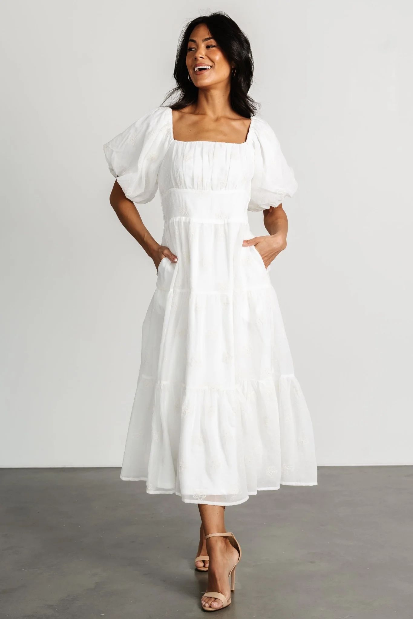 Rina Embroidered Shimmer Dress | Off White | Baltic Born
