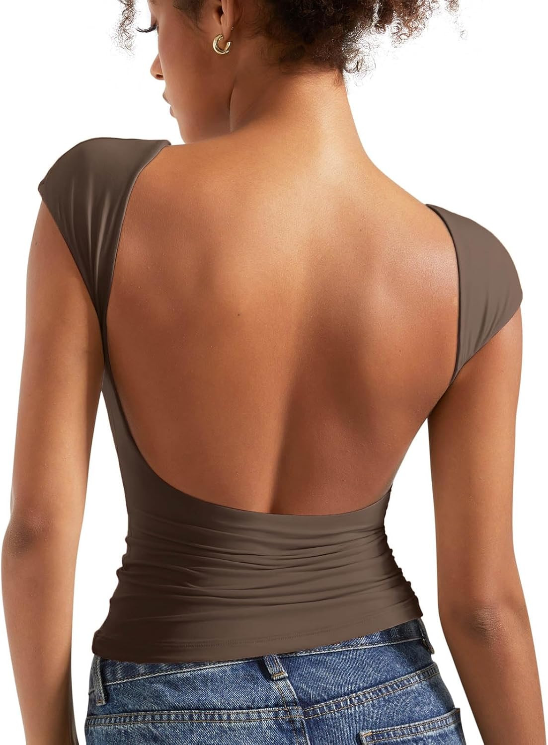SUUKSESS Women Backless Sexy Going Out Tops Double Lined Open Back Y2k Basic Tee Shirts | Amazon (US)