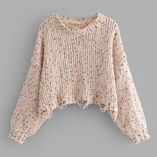 Drop Shoulder Crop Frayed Sweater | SHEIN