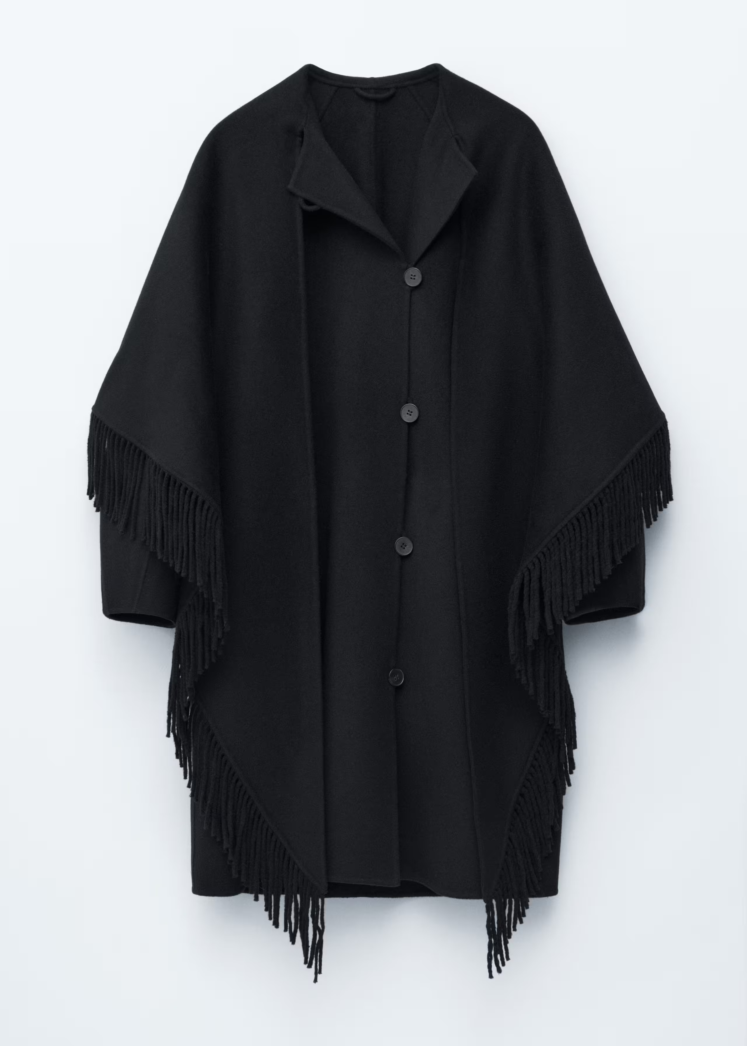 Clothing/Jackets & Coats/Coats/Fringed Shawl Wool Coat£ 319BlackXSSMLbellSIZESize guideChoose si... | & Other Stories UK
