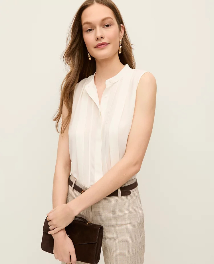 Pintucked Sleeveless Shirt | Ann Taylor