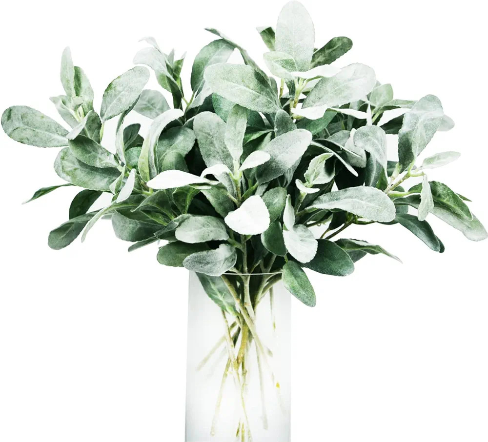 Tinsow Artificial Flocked Lambs Ear Leaves Dusty Miller Stems Flocked Oak Leaves Lamb's Ear Leaf ... | Amazon (US)