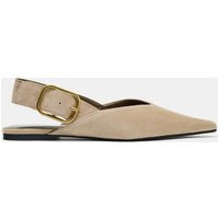 Zara - Split Leather Buckle Slingbacks - Women - Beige - Women | Zara US